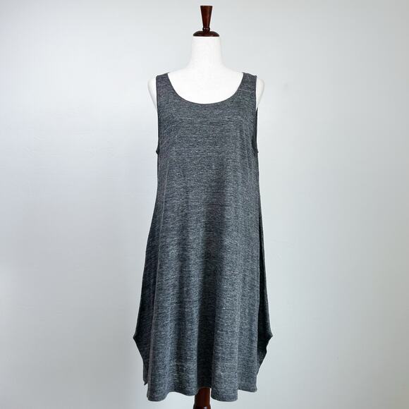 Eileen Fisher 100% Organic Linen Grey Sleeveless Dress - Picture 1 of 11